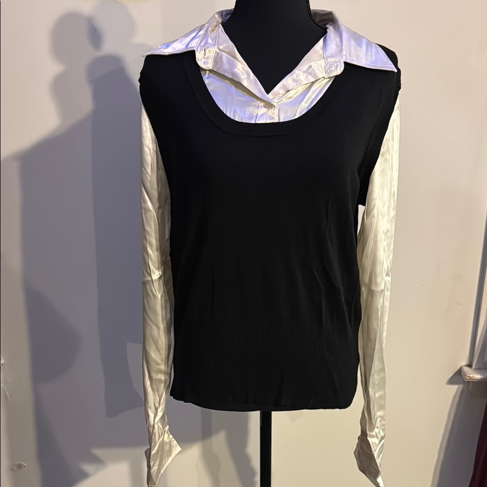 George Black and White Layered Long Sleeve Button Down Shirt